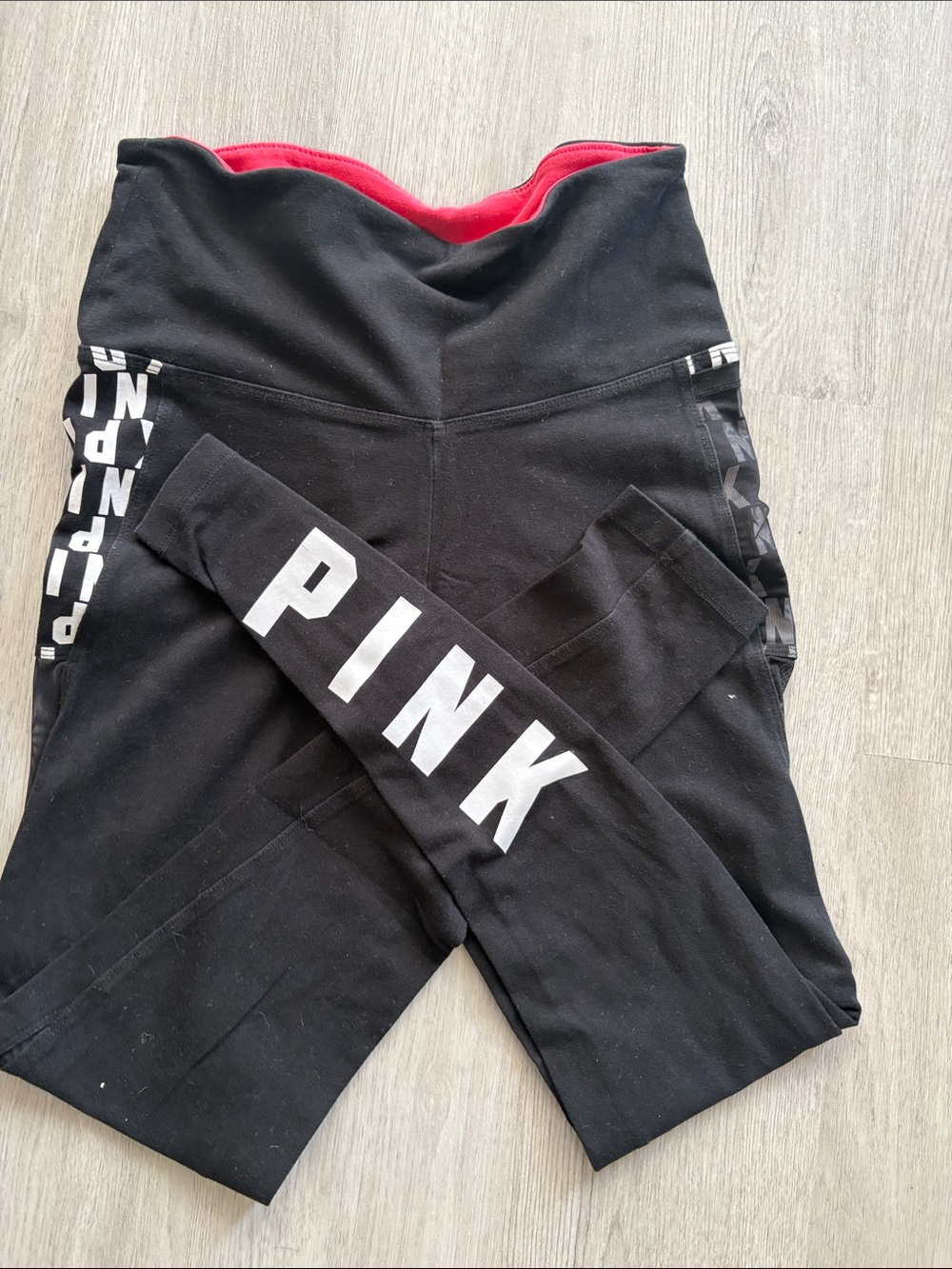PINK Black Leggings with Pink Logo